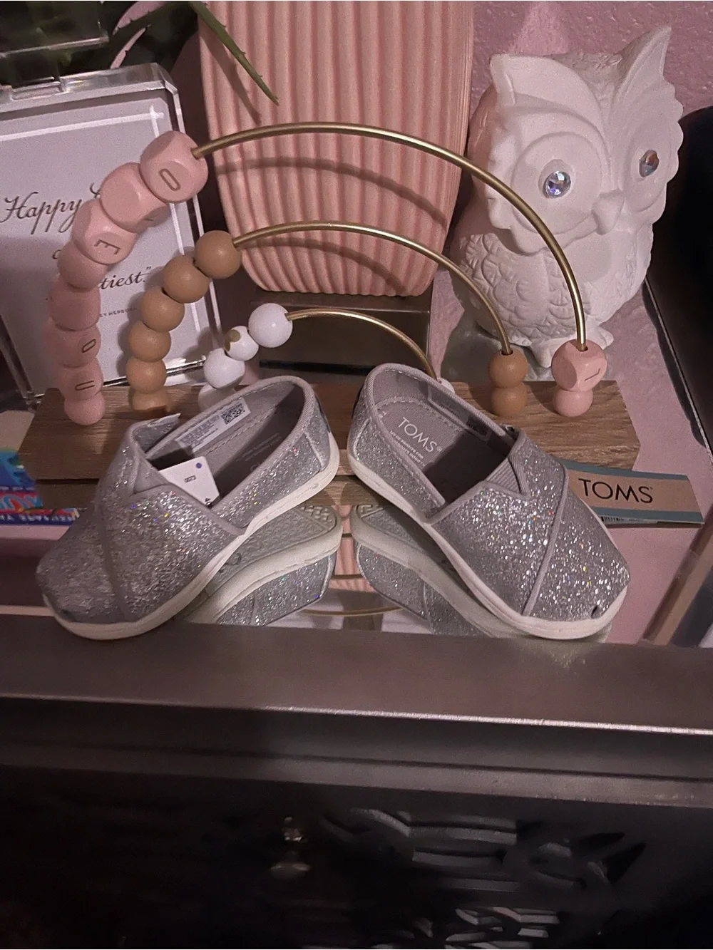 Toms Kids Glitter Slip-On Sneakers in Silver